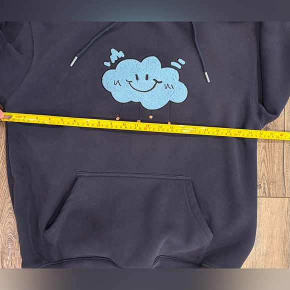Elfric Eden Fleece Lined Hoodie Navy Blue Smiley Cloud Graphic Size S - Picture 11 of 11
